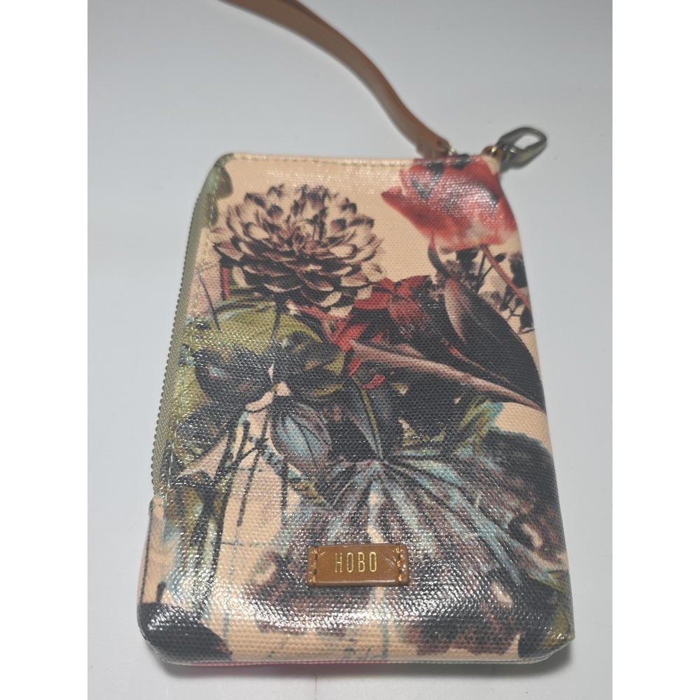 Hobo Coated Canvas & Leather Zipper Wristlet Phone Pouch Botanical Floral Print - Picture 2 of 10